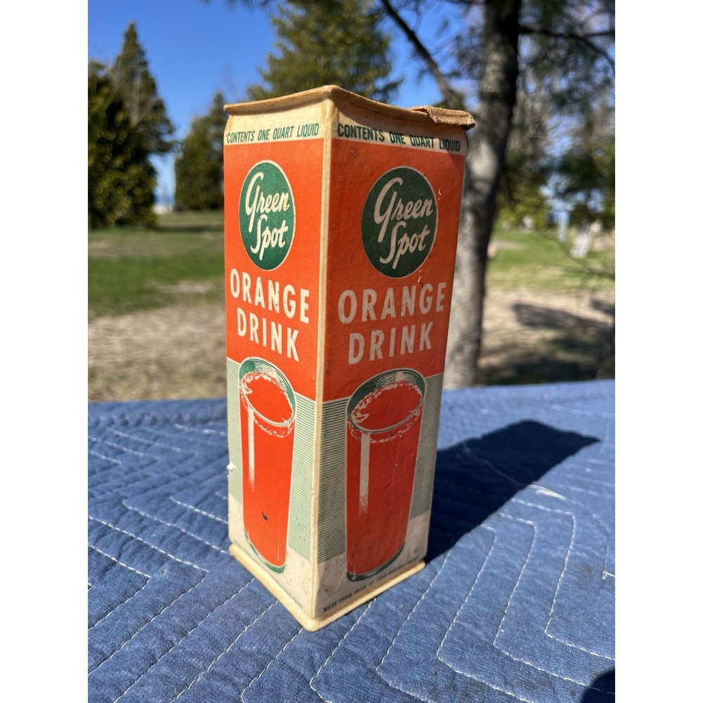 1950's Green Spot Waxed Carton or Container. One Quart Orange Drink